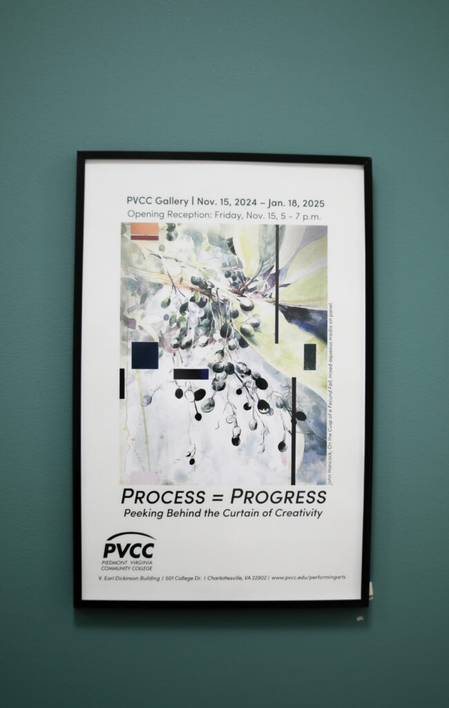 An event flier for the art gallery, featuring work from john Hancock with a plant growth in the center.