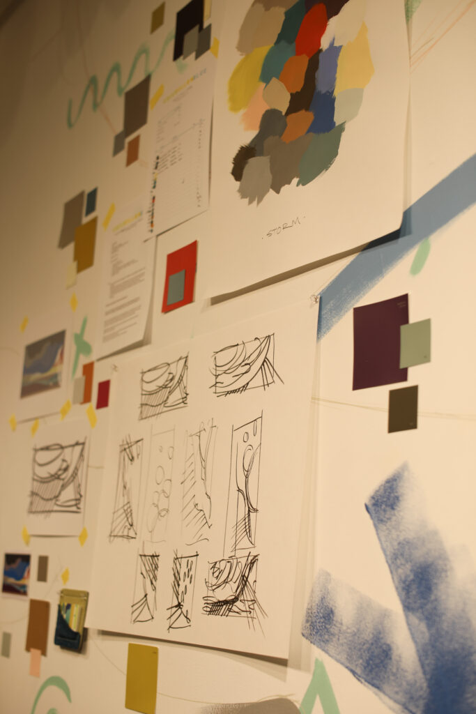 Christy Baker’s design sketches and color swatches for “STORM Mural”.